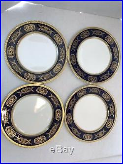Set 4 Aynsley Raised Gold Encrusted Cobalt Blue Swags Dinner Cabinet Plates 10+