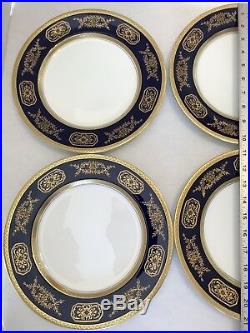 Set 4 Aynsley Raised Gold Encrusted Cobalt Blue Swags Dinner Cabinet Plates 10+