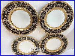 Set 4 Old Union T Raised Gold Coin Encrusted Gold Rose Cobalt Blue Dinner Plates