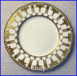 Set 4 Royal Worcester Dinner Plates Heavy Gold Floral & Diamond ca 1918 10 3/8