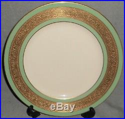 Set (4) Syracuse Old Ivory GREEN GOLD ENCRUSTED RIM Dinner Plates MADE IN USA