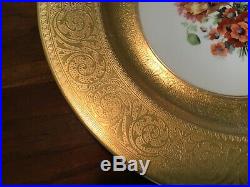 Set 6 Black Knight Hutschenreuther Heavy Gold Encrusted Floral Dinner Plates 10