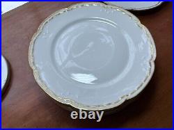 Set 6 LIMOGES ELITE WORKS FRANCE Scalloped GOLD RIM WHITE 9 1/2 DINNER PLATES