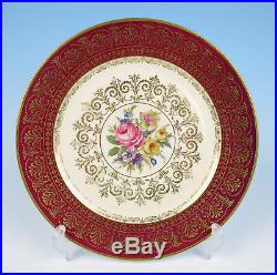 Set 6 Rosenthal Red Gold Filigree & Rose Bouquet Dinner Plates German Porcelain