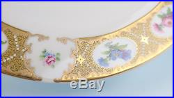 Set 6 Saks Fifth Ave T. Limoges Gold Encrusted Roses Flowers Dinner Plate China