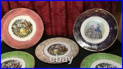 Set 6 Similar Vintage 23 Kt Gold Trimmed Porcelain Dinner Plates Scenic Centers