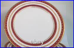 Set 8 Antique GDA Limoges Red Double Gilt Gold Encrusted Dinner Plates c 1900