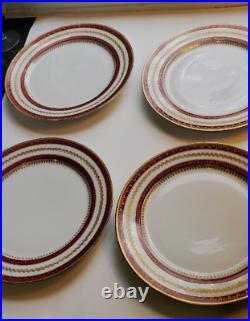 Set 8 Antique GDA Limoges Red Double Gilt Gold Encrusted Dinner Plates c 1900