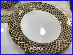 Set 8 Ciroa Luxe Lattis Circa Metallic Gold White Lattice Dinner Plates 10 3/4