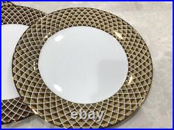 Set 8 Ciroa Luxe Lattis Circa Metallic Gold White Lattice Dinner Plates 10 3/4