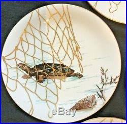 Set Of 10 Tresseman Vogt 9 1/4 Plates With Fish, Sea Turtles And Shells Gold Fi
