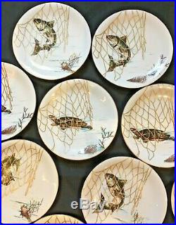 Set Of 10 Tresseman Vogt 9 1/4 Plates With Fish, Sea Turtles And Shells Gold Fi