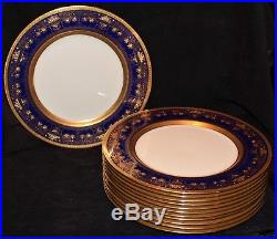 Set Of 12 Gorgeous Lenox Embossed Cobalt Gold And Enamel Dinner Plates