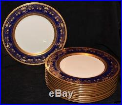 Set Of 12 Gorgeous Lenox Embossed Cobalt Gold And Enamel Dinner Plates