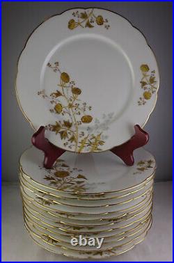 Set Of 12 Limoges Antique Porcelain Raised Gold Floral White 8.5 Plates