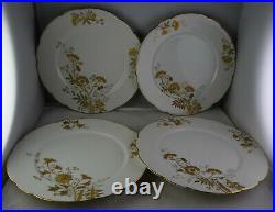 Set Of 12 Limoges Antique Porcelain Raised Gold Floral White 8.5 Plates