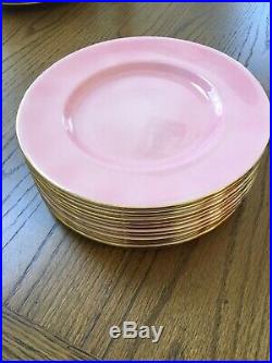 Set Of 12 Royal Winton English China Pink With Gold Trim 10 Dinner Plates