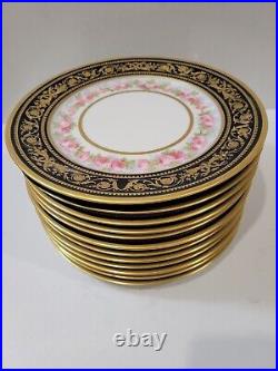 Set Of 12 Wm. Guerin & Co. Limoges France 11 Dinner Plates Cobalt Gold Floral