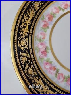 Set Of 12 Wm. Guerin & Co. Limoges France 11 Dinner Plates Cobalt Gold Floral