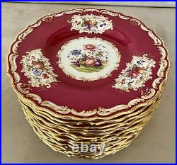 Set Of 17 Red & Gold Spode Copeland Dinner Plates, signed Perfect For Christmas