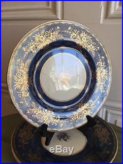 Set Of 3 Minton Porcelain Dinner Plates M19 Pattern BLUE & GOLD 1940 VTG