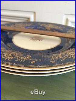 Set Of 3 Minton Porcelain Dinner Plates M19 Pattern BLUE & GOLD 1940 VTG