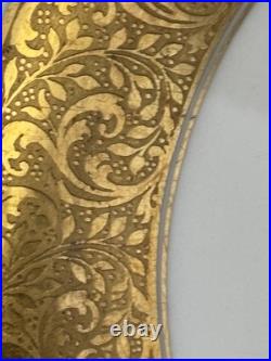 Set Of 4 Cauldron Dinner Plates White With Gold Scroll Trim