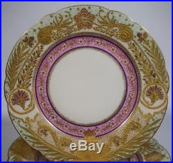 Set Of 4 Incredible Limoges Heavy Raised gold Dinner Plates Green