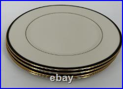Set Of 4 Lenox China Urban Lights Pattern Black Gold Rim Dinner Plates 10 7/8