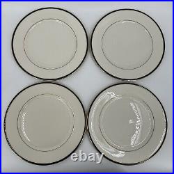 Set Of 4 Lenox China Urban Lights Pattern Black Gold Rim Dinner Plates 10 7/8