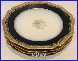 Set Of 4 Wm Guerin & Co Limoges France Dinner Plates Cobalt Blue Gold Encrusted