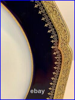 Set Of 4 Wm Guerin & Co Limoges France Dinner Plates Cobalt Blue Gold Encrusted