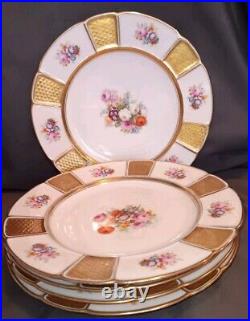 Set Of 5 1926 Rostenhal Continental R3091 Dinner Plate Gold Panel Barrock Floral