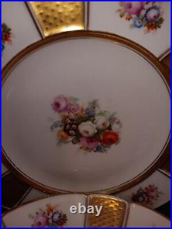 Set Of 5 1926 Rostenhal Continental R3091 Dinner Plate Gold Panel Barrock Floral