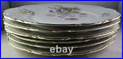 Set Of 6 Hutschenreuther China 8940 Dinner Plates Multicolored Flowers Gold Trim