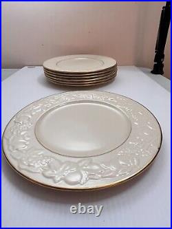 Set Of 7 Lenox Fruits Of Life Dinner Plates Porcelain Cream Gold Rim 10.75