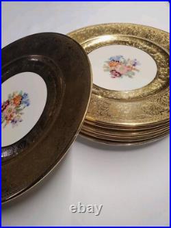 Set Of 7 Royal Bavarian Hutschenreuther Selb Bavaria Plate 10 1/2 22K Gold Enc