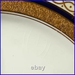 Set Of (8) Antique Coalport England Gold/cobalt Porcelain Dinner Plates, 10.25