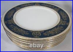 Set Of 8 Wedgewood Bone China Columbia Blue & Gold Pattern Dinner Plates