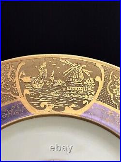 Set Of 9 Hutschenreuther Royal Bavarian 22kt Gold Encrusted Blue Dinner Plates