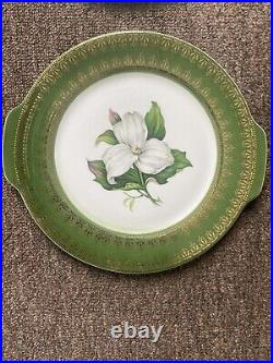 Set Of L'Triomphe Limoges Trillium Forest Green Filigree 22K Gold Dinner Plates