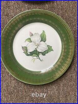 Set Of L'Triomphe Limoges Trillium Forest Green Filigree 22K Gold Dinner Plates