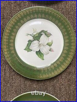 Set Of L'Triomphe Limoges Trillium Forest Green Filigree 22K Gold Dinner Plates