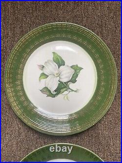 Set Of L'Triomphe Limoges Trillium Forest Green Filigree 22K Gold Dinner Plates