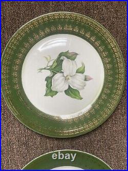 Set Of L'Triomphe Limoges Trillium Forest Green Filigree 22K Gold Dinner Plates