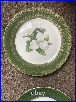 Set Of L'Triomphe Limoges Trillium Forest Green Filigree 22K Gold Dinner Plates