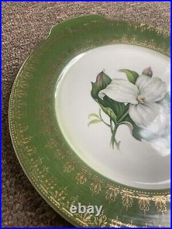 Set Of L'Triomphe Limoges Trillium Forest Green Filigree 22K Gold Dinner Plates