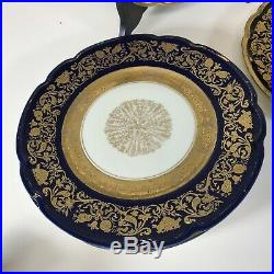 Set of 10 Black Knight Bavaria Dinner Plate Cobalt Blue Gold Encrusted Gilt Foot