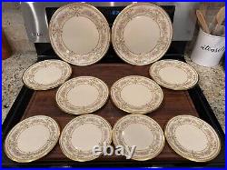 Set of 10 Lenox Castle Garden Plates 10.75 Dinner, 8 Salad, 6.25 Bread gold