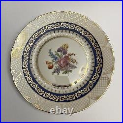 Set of 10 RM Czechoslovakia Dinner Plates 6173 Blue Floral Gold Lattice